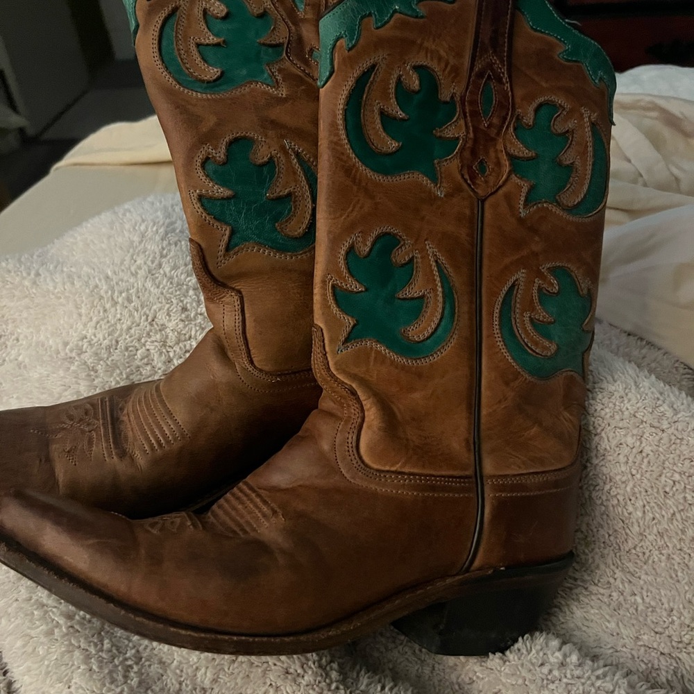 Old west  leather teal and brown cowboy boots